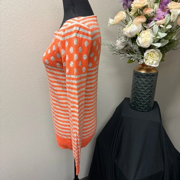 J.Crew Orange Stripe & Polka Dot Knit Sweater Small – Fall Cozy Chic - Picture 2 of 8